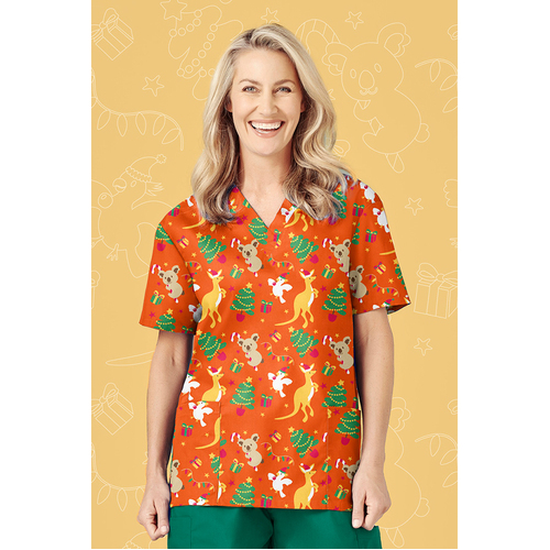 WORKWEAR, SAFETY & CORPORATE CLOTHING SPECIALISTS - Ladies S/S Xmas Scrub Top