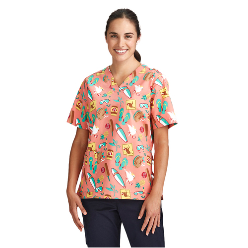 WORKWEAR, SAFETY & CORPORATE CLOTHING SPECIALISTS - WOMENS CHRISTMAS S/S V-NECK SCRUB TOP