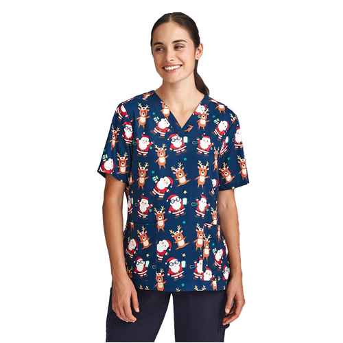 WORKWEAR, SAFETY & CORPORATE CLOTHING SPECIALISTS - WOMENS CHRISTMAS S/S V-NECK SCRUB TOP