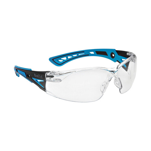 WORKWEAR, SAFETY & CORPORATE CLOTHING SPECIALISTS - RUSH+ SMALL Black / Blue Temples PLATINUM AS/AF Clear Lens - Spectacles