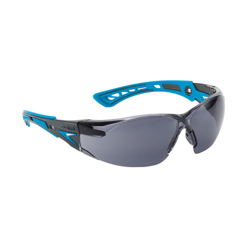 WORKWEAR, SAFETY & CORPORATE CLOTHING SPECIALISTS - RUSH+ SMALL Black / Blue Temples PLATINUM AS/AF Smoke Lens - Spectacles