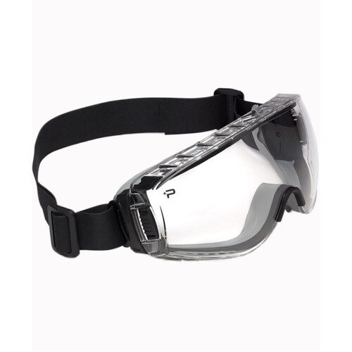 WORKWEAR, SAFETY & CORPORATE CLOTHING SPECIALISTS - PILOT 2 PP/TPR Frame PLATINUM AS/AF Clear Lens - Indirect Vented - With Neoprene Strap