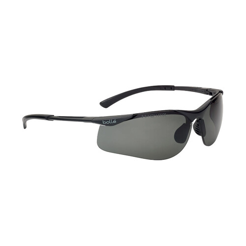 WORKWEAR, SAFETY & CORPORATE CLOTHING SPECIALISTS - CONTOUR BSSI Platinum ASAF Smoke Lens W/Matt Black Temples - Soft Drawstring Pouch