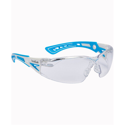 WORKWEAR, SAFETY & CORPORATE CLOTHING SPECIALISTS - RUSH+ SML Platinum ASAF Clear PC Lens Wte/Blue Temples W/Eco-Packaging (Silk Paper+Recycled Box)