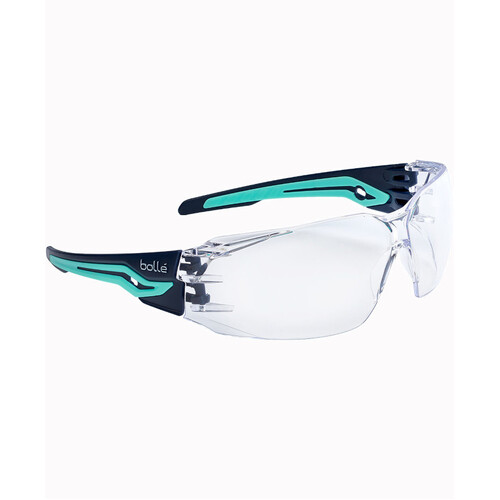 WORKWEAR, SAFETY & CORPORATE CLOTHING SPECIALISTS - SILEX Navy / Aqua Temples AS/AF Clear Lens W/Eco-Packaging (Silk Paper+Recycled Box)