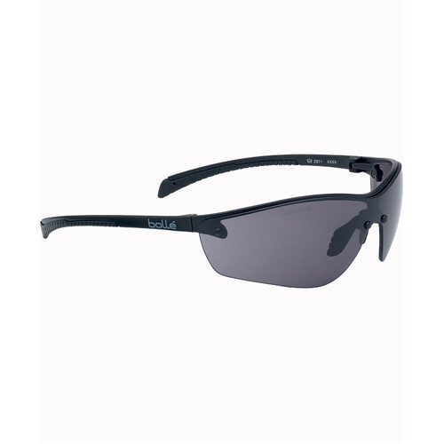 WORKWEAR, SAFETY & CORPORATE CLOTHING SPECIALISTS - SILIUM+ BSSI Platinum ASAF Smoke Lens W/Matt Black Temples - Soft Drawstring Pouch