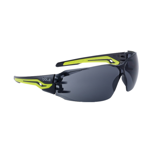 WORKWEAR, SAFETY & CORPORATE CLOTHING SPECIALISTS - SILEX+ Black / Yellow Temples Platinum AS/AF Smoke Lens