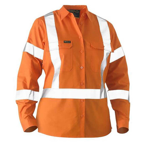 WORKWEAR, SAFETY & CORPORATE CLOTHING SPECIALISTS - WOMEN'S X TAPED HI VIS RECYCLED DRILL SHIRT