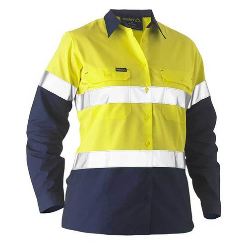 WORKWEAR, SAFETY & CORPORATE CLOTHING SPECIALISTS - WOMEN'S TAPED TWO TONE HI VIS RECYCLED DRILL SHIRT