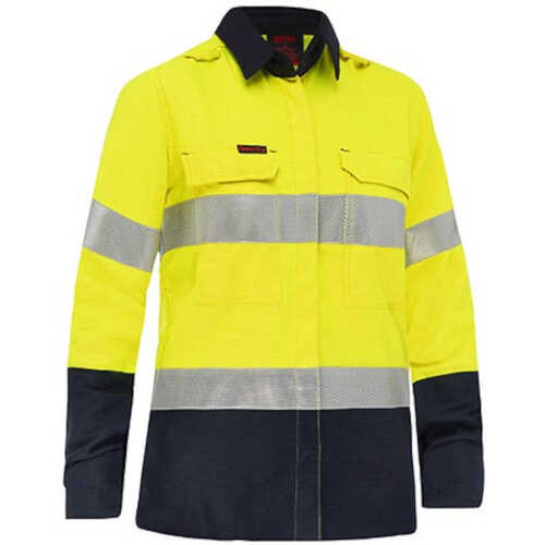 WORKWEAR, SAFETY & CORPORATE CLOTHING SPECIALISTS - APEX 160 WOMEN'S TAPED HI VIS LIGHTWEIGHT FR RIPSTOP VENTED SHIRT