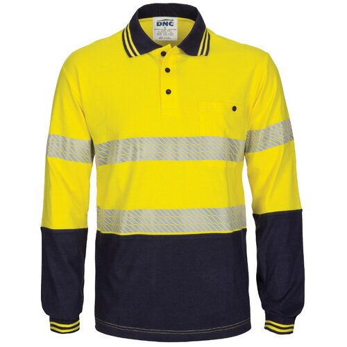 WORKWEAR, SAFETY & CORPORATE CLOTHING SPECIALISTS HiVis Segment Taped Cotton Jersey Polo- Long Sleeve