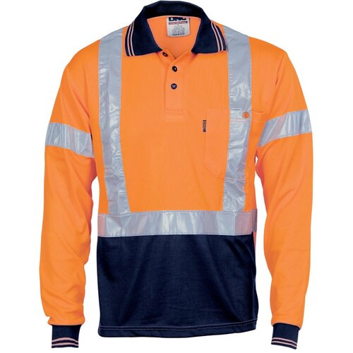 WORKWEAR, SAFETY & CORPORATE CLOTHING SPECIALISTS HiVis D/N Cool Breathe Polo Shirt with Cross Back R/Tape - Long Sleeve