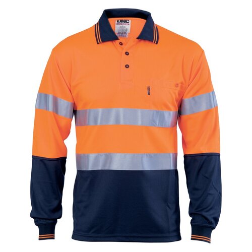 WORKWEAR, SAFETY & CORPORATE CLOTHING SPECIALISTS - HiVis D/N Cool Breathe Polo Shirt With CSR R/Tape - Long Sleeve