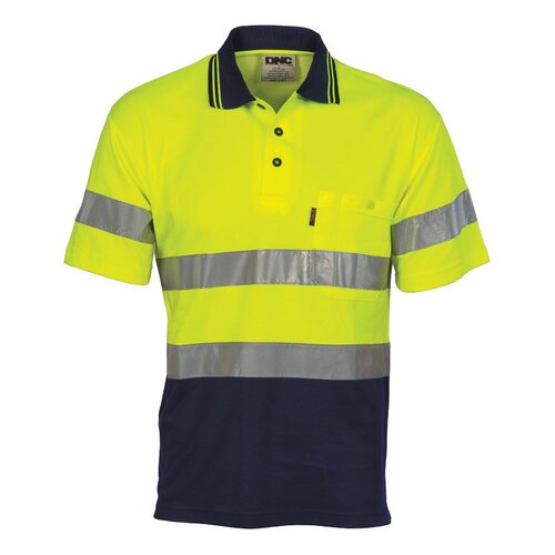 WORKWEAR, SAFETY & CORPORATE CLOTHING SPECIALISTS Hi Vis Two Tone Cotton Back Polos with Generic R.Tape - short sleeve