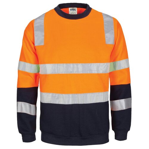 WORKWEAR, SAFETY & CORPORATE CLOTHING SPECIALISTS - HIVIS 2 tone, crew-neck fleecy sweat shirt with shoulders, double hoop body and arms CSR R/Tape.