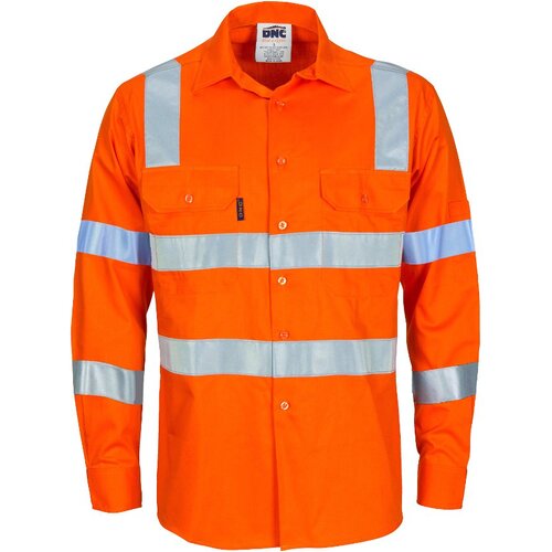 WORKWEAR, SAFETY & CORPORATE CLOTHING SPECIALISTS - HIVIS D/N L/W COTTON SHIRT