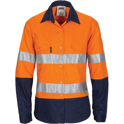 WORKWEAR, SAFETY & CORPORATE CLOTHING SPECIALISTS - Ladies HiVis 3 Way Cool-Breeze Cotton Shirt with Gusset Sleeve, 3M R/Tape - Long Sleeve.