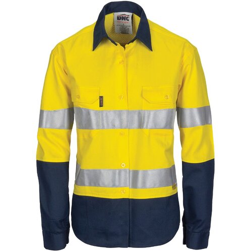 WORKWEAR, SAFETY & CORPORATE CLOTHING SPECIALISTS Ladies HiVis 3 Way Cool-Breeze Cotton Shirt with Gusset Sleeve, 3M R/Tape - Long Sleeve.