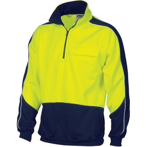 WORKWEAR, SAFETY & CORPORATE CLOTHING SPECIALISTS - HiVis 2 Tone 1/2 Zip Hi-Neck Panel Fleecy Windcheater