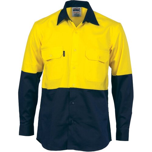 WORKWEAR, SAFETY & CORPORATE CLOTHING SPECIALISTS - HiVis Two Tone Cotton Drill Shirt - Long Sleeve