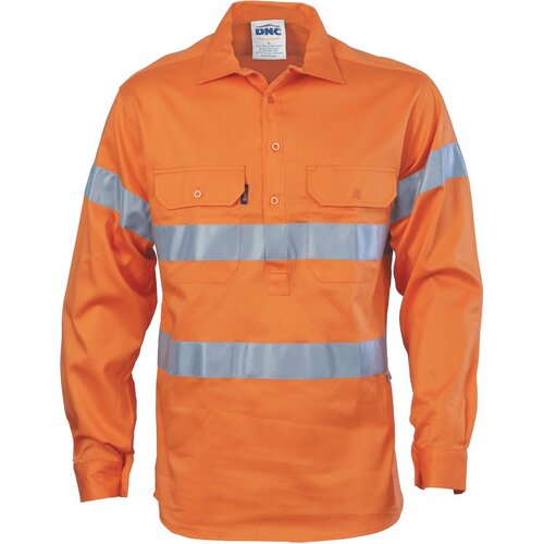 WORKWEAR, SAFETY & CORPORATE CLOTHING SPECIALISTS - HiVis Close Front Cotton Drill Shirt with 3M R/Tape