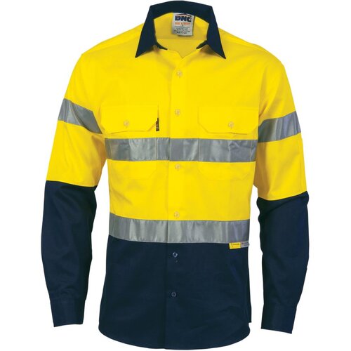 WORKWEAR, SAFETY & CORPORATE CLOTHING SPECIALISTS HiVis Cool-Breeze Cotton Shirt with 3M 8910 R/Tape - Long sleeve