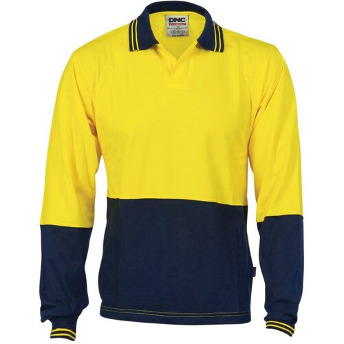 WORKWEAR, SAFETY & CORPORATE CLOTHING SPECIALISTS - Hivis Cool Breeze Cotton Jersey Food Industry Polo - Long Sleeve