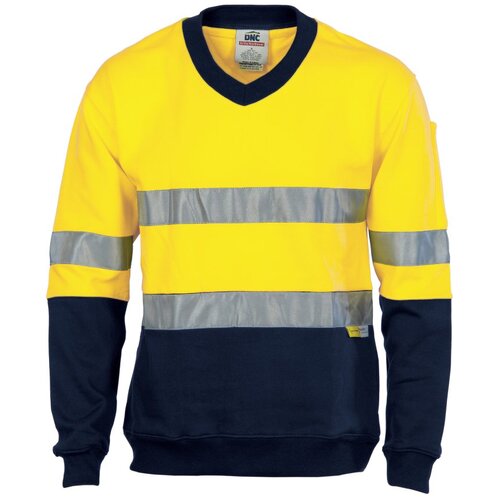 WORKWEAR, SAFETY & CORPORATE CLOTHING SPECIALISTS HiVis Two Tone Cotton Fleecy Sweat Shirt V-Neck with 3M R/Tape