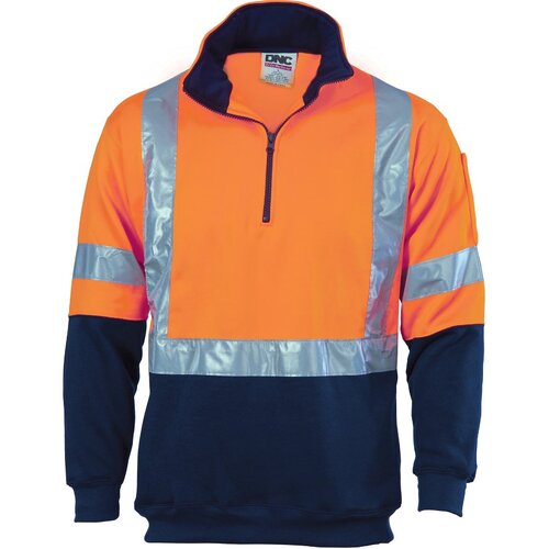 WORKWEAR, SAFETY & CORPORATE CLOTHING SPECIALISTS - HiVis 1/2 Zip Fleecy with  X  Back & additional Tape on Tail