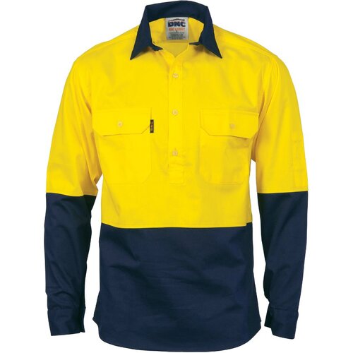 WORKWEAR, SAFETY & CORPORATE CLOTHING SPECIALISTS - HiVis 2 Tone Cool-Breeze Close Front Cotton Shirt - Long sleeve