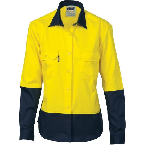 WORKWEAR, SAFETY & CORPORATE CLOTHING SPECIALISTS - Ladies HiVis 2 Tone Cool-Breeze Cott on Sh irt - Long Sleeve