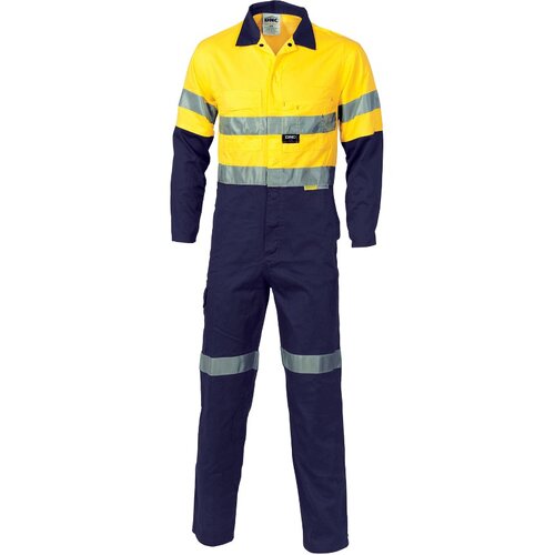 WORKWEAR, SAFETY & CORPORATE CLOTHING SPECIALISTS - HiVis Cool-Breeze two tone L.Weight Cott on Coverall with 3M R/Tape