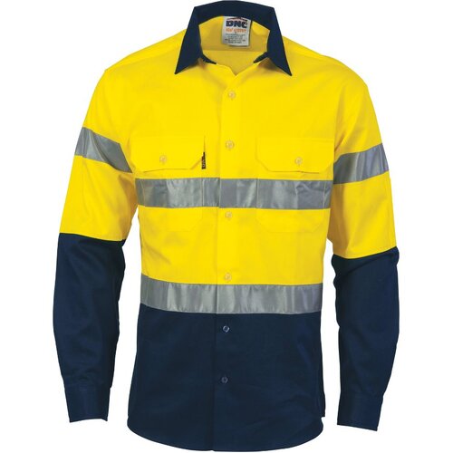 WORKWEAR, SAFETY & CORPORATE CLOTHING SPECIALISTS HiVis D/N 2 Tone Drill Shirt with Generic R/Tape - long sleeve