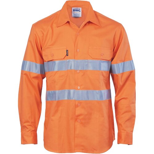 WORKWEAR, SAFETY & CORPORATE CLOTHING SPECIALISTS - HiVis Cool-Breeze Vertical Vented Cotton Shirt with Generic R/Tape - Long sleeve