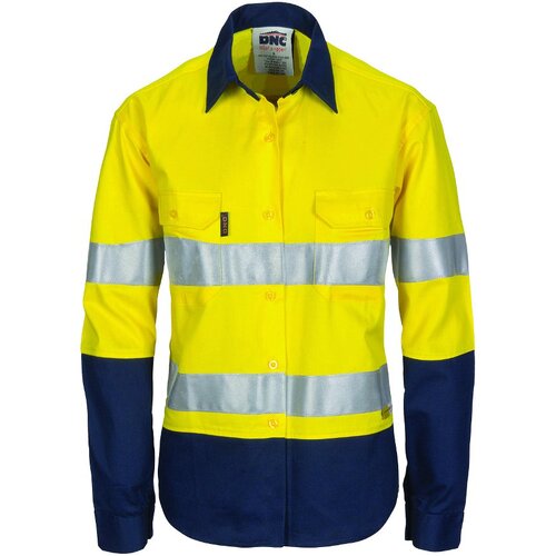 WORKWEAR, SAFETY & CORPORATE CLOTHING SPECIALISTS Ladies HiVis Two Tone Cool-Breeze Cott on Sh irt with 3M R/Tape - Long sleeve