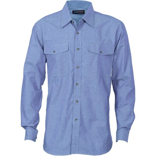 WORKWEAR, SAFETY & CORPORATE CLOTHING SPECIALISTS - Mens Twin Flap Pocket Cotton Chambray - Long Sleeve