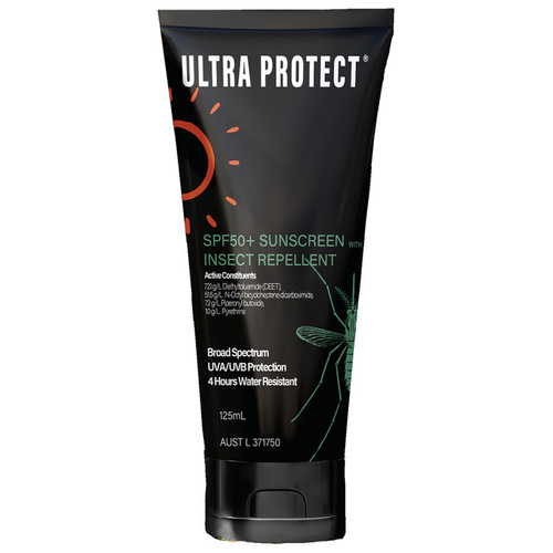 WORKWEAR, SAFETY & CORPORATE CLOTHING SPECIALISTS Ultra Protect SPF50+ Sunscreen with Insect Repell 125ml Tube-Black-125ml