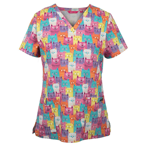 WORKWEAR, SAFETY & CORPORATE CLOTHING SPECIALISTS - JB's LADIES SCRUB TOP PRINTED