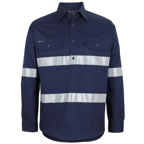 WORKWEAR, SAFETY & CORPORATE CLOTHING SPECIALISTS - JB's CLOSE FRONT L/S 150G W/SHIRT REFLECTIVE TAPE