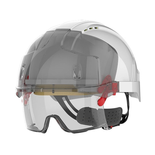 WORKWEAR, SAFETY & CORPORATE CLOTHING SPECIALISTS EVO VISTA LENS VENTED WHITE/SMOKE HELMET - WHEEL RATCHET - CLEAR LENS