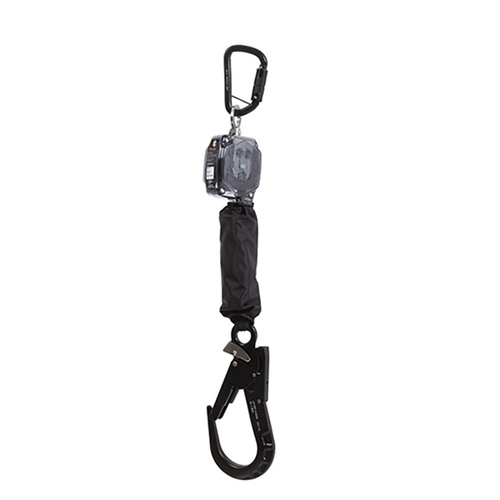 WORKWEAR, SAFETY & CORPORATE CLOTHING SPECIALISTS - TETHA BLOQ 2M SELF RETRACTING LIFELINE C/W 1 X TRIPLE ACTION KARABINER AND 1 X TRIPLE ACTION ALUMINIUM SCAFF HOOK