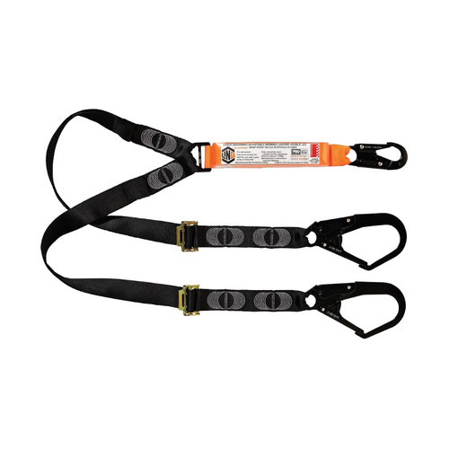 WORKWEAR, SAFETY & CORPORATE CLOTHING SPECIALISTS Elite Double Leg Shock Absorbing 2M Adjustable Lanyard with Hardware SN & SD X2
