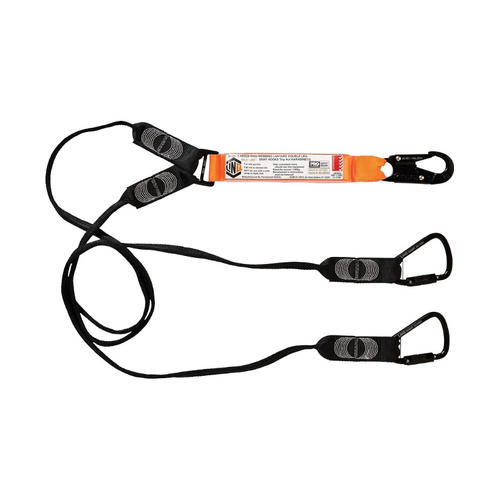 WORKWEAR, SAFETY & CORPORATE CLOTHING SPECIALISTS Elite Double Leg Shock Absorbing Webbing Lanyard with Hardware SN & KT X2