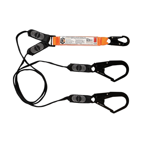 WORKWEAR, SAFETY & CORPORATE CLOTHING SPECIALISTS - Elite Double Leg Shock Absorbing Webbing Lanyard with Hardware SN & SD X2