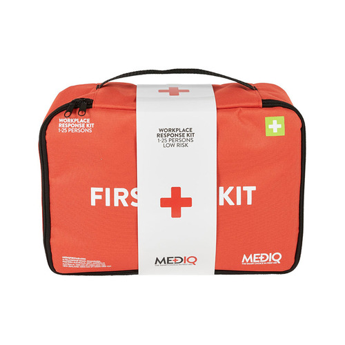WORKWEAR, SAFETY & CORPORATE CLOTHING SPECIALISTS DISCONTINUED - MEDIQ ESSENTIAL FIRST AID KIT WORKPLACE RESPONSE IN ORANGE SOFT PACK 1-25 PERSONS LOW RISK