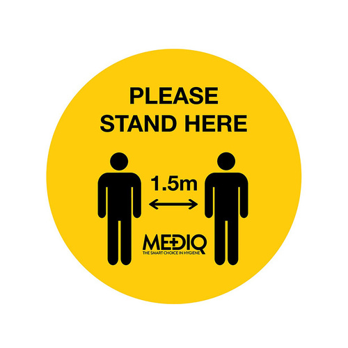 WORKWEAR, SAFETY & CORPORATE CLOTHING SPECIALISTS DISCONTINUED - Floor Decal Please Stand Here 1.5m Yellow - Pack of 10