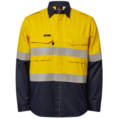 WORKWEAR, SAFETY & CORPORATE CLOTHING SPECIALISTS - TORRENT HRC2 MEN'S HI VIS TWO TONE OPEN FRONT SHIRT WITH GUSSET SLEEVES AND FR REFLECTIVE TAPE