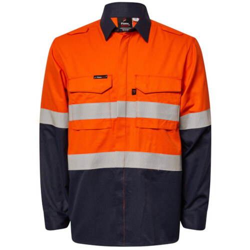 WORKWEAR, SAFETY & CORPORATE CLOTHING SPECIALISTS TORRENT HRC2 MEN'S HI VIS TWO TONE OPEN FRONT SHIRT WITH GUSSET SLEEVES AND FR REFLECTIVE TAPE