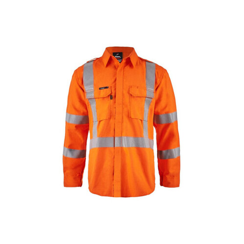 WORKWEAR, SAFETY & CORPORATE CLOTHING SPECIALISTS - TORRENT HRC2 MEN'S HI VIS NSW RAIL O/FRONT SHIRT WITH XPATTERN FR REFLECTIVE TAPE