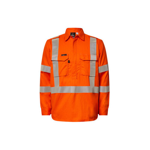 WORKWEAR, SAFETY & CORPORATE CLOTHING SPECIALISTS - Half Placket Shirt HRC2 with 301P YSL 50MM  Tape and gusset Long sleeves